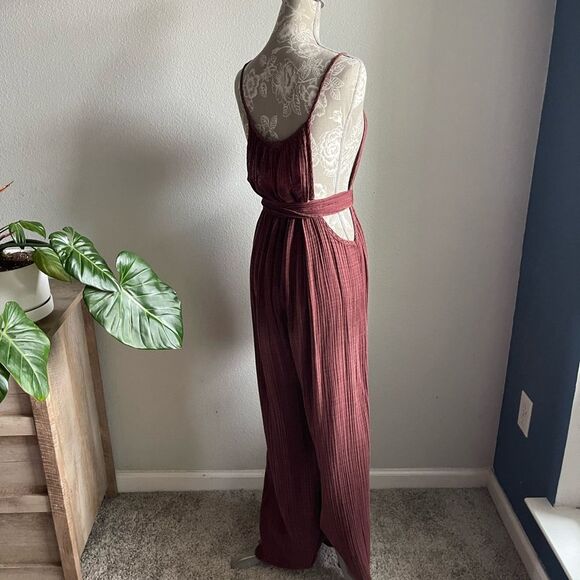 NWT Anthropologie Tie Front Cover Up Jumpsuit in Brown - Picture 5 of 8